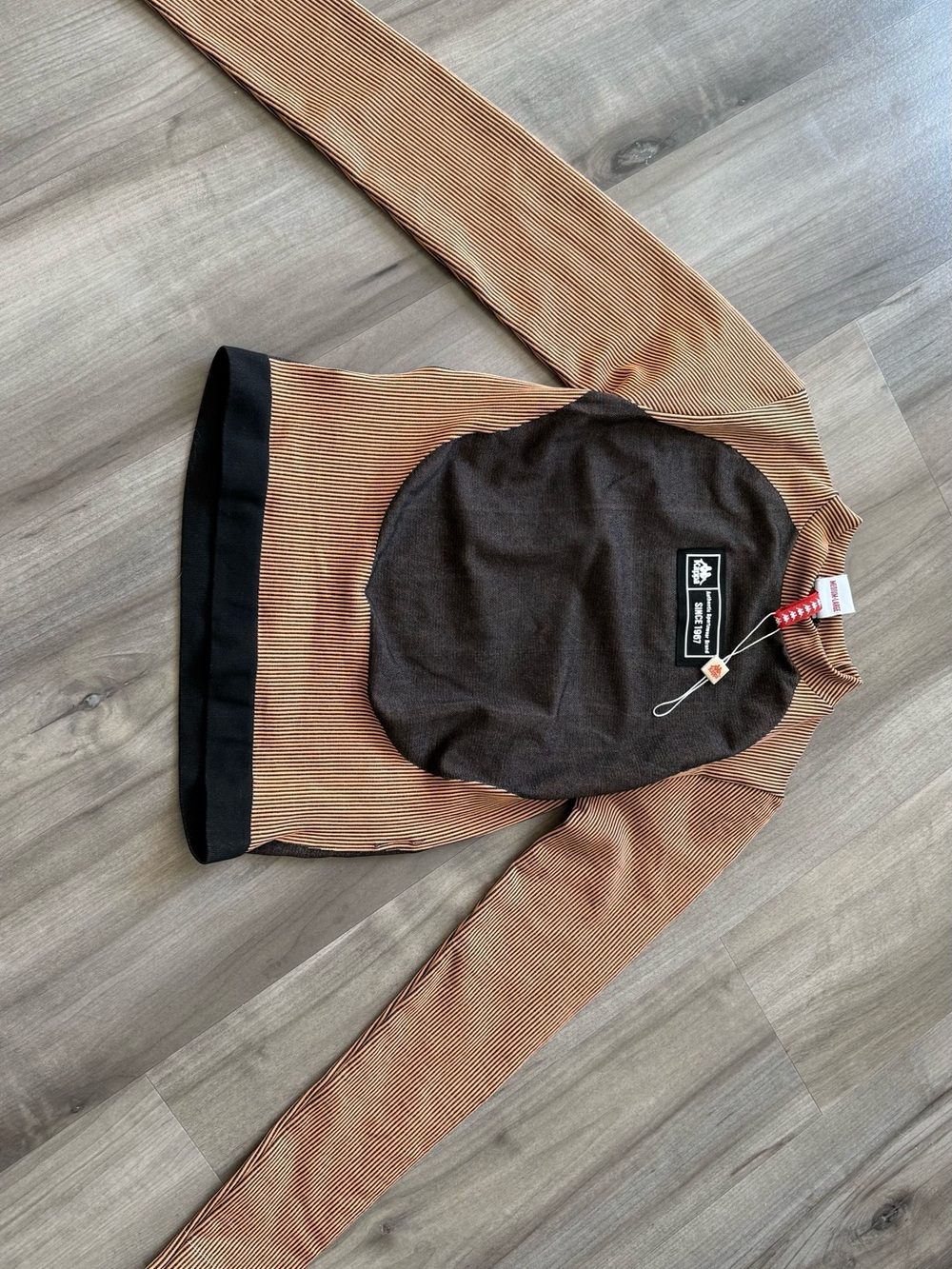 Kappa Brown and Tan Striped Collar Raglan Sweatshirt